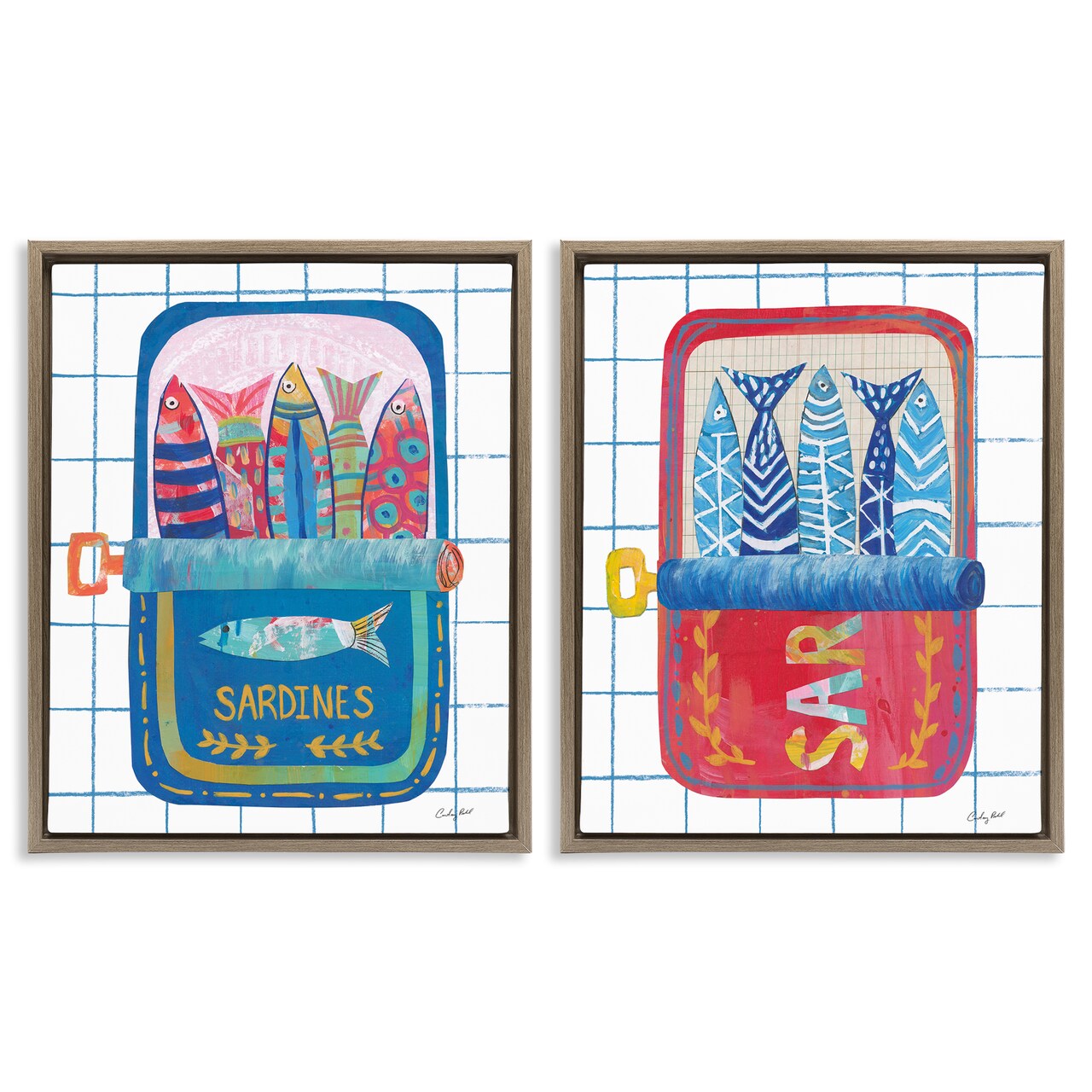 Stupell Industries Whimsical Silly Sardines 2pc Floating Frame Set, design by Courtney Prahl